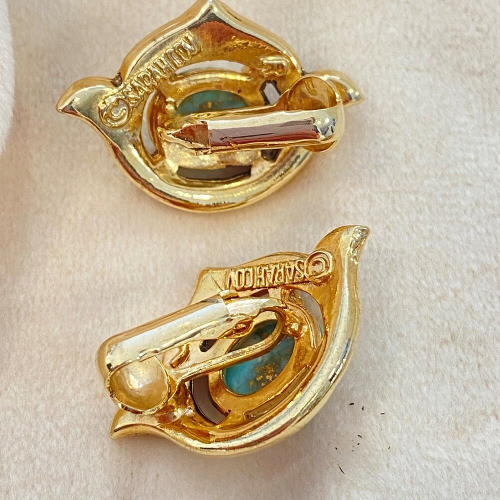 Vintage Sarah Coventry Turquoise & Pearl Clip-On Earrings With Matching Brooch - Picture 5 of 11